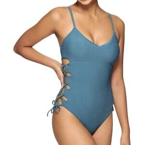 Hula Honey Blue Ribbed One Piece Swimsuit